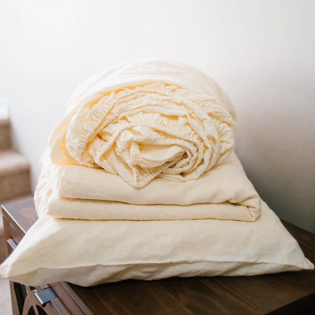 Luxurious White Linen Bed Sheet Set. King