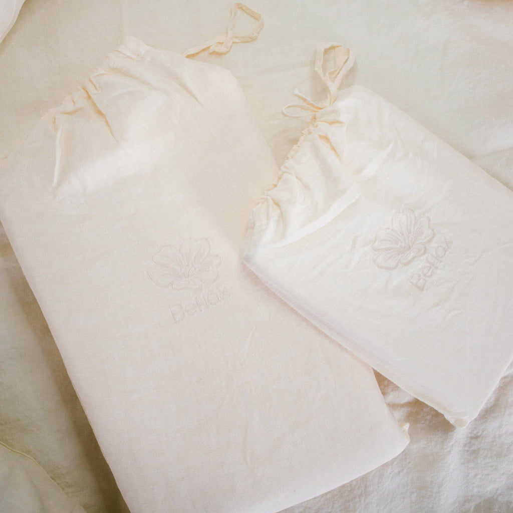 Luxurious White Linen Bed Sheet Set. King