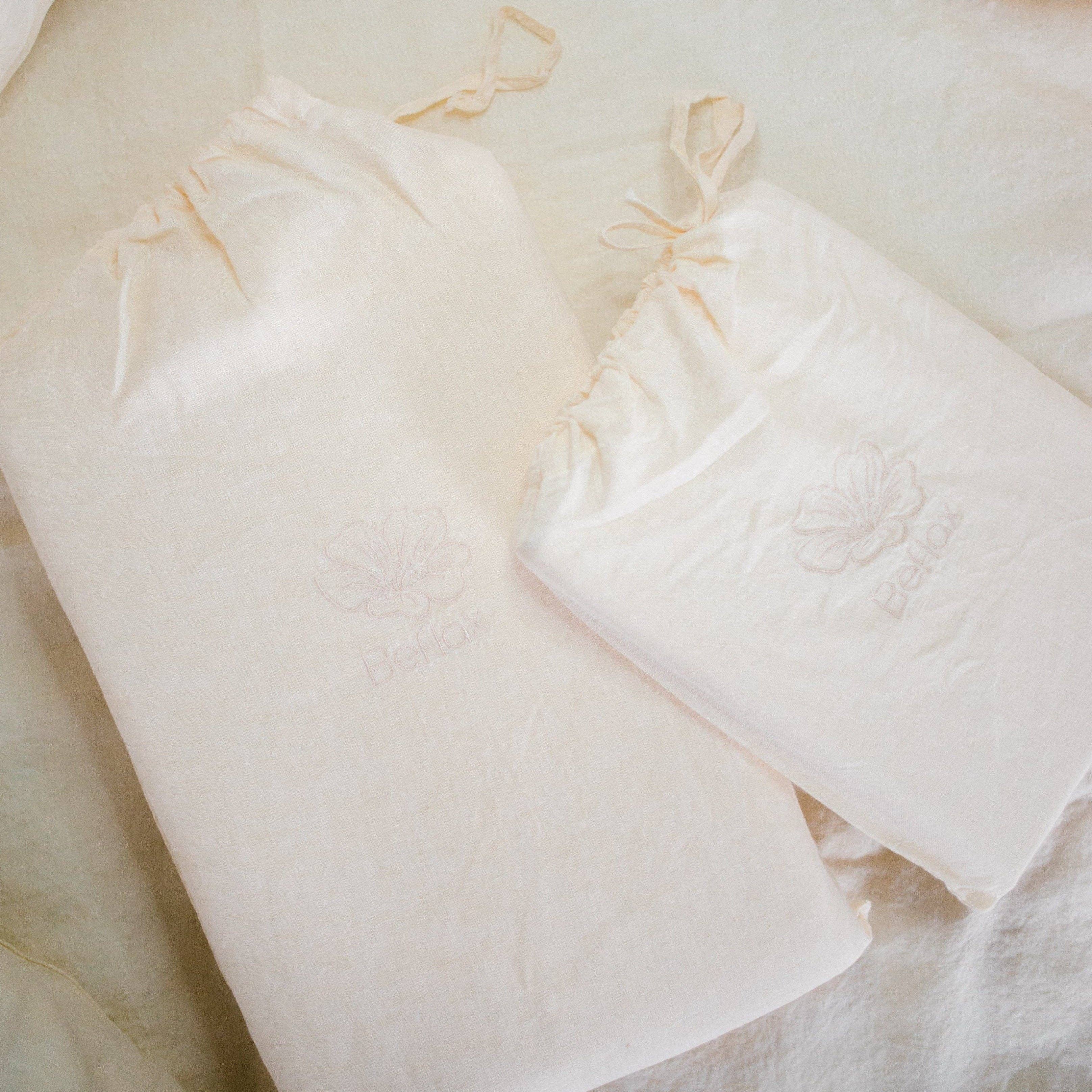 Luxurious White Linen Bed Sheet Set. King