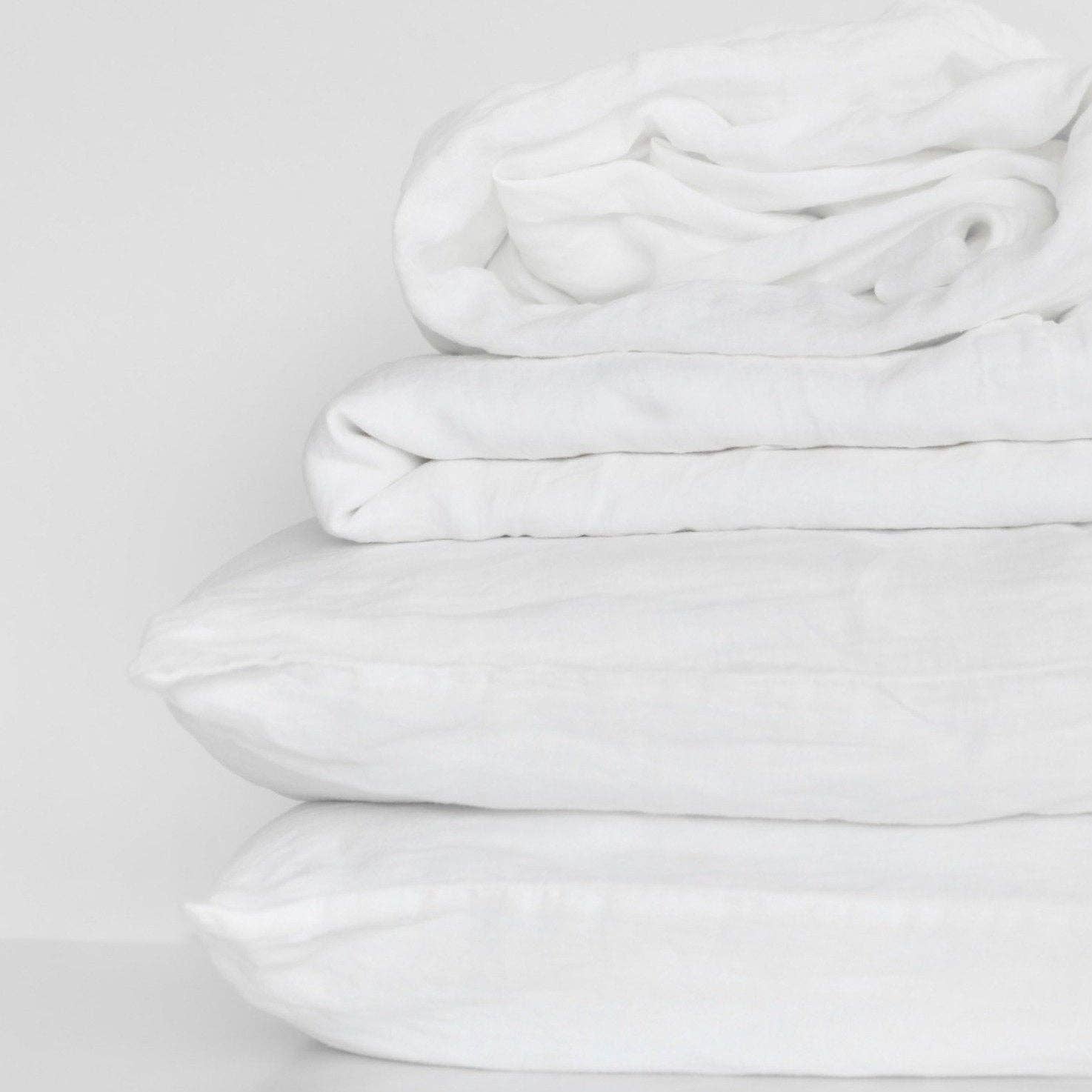 Luxurious White Linen Bed Sheet Set. King