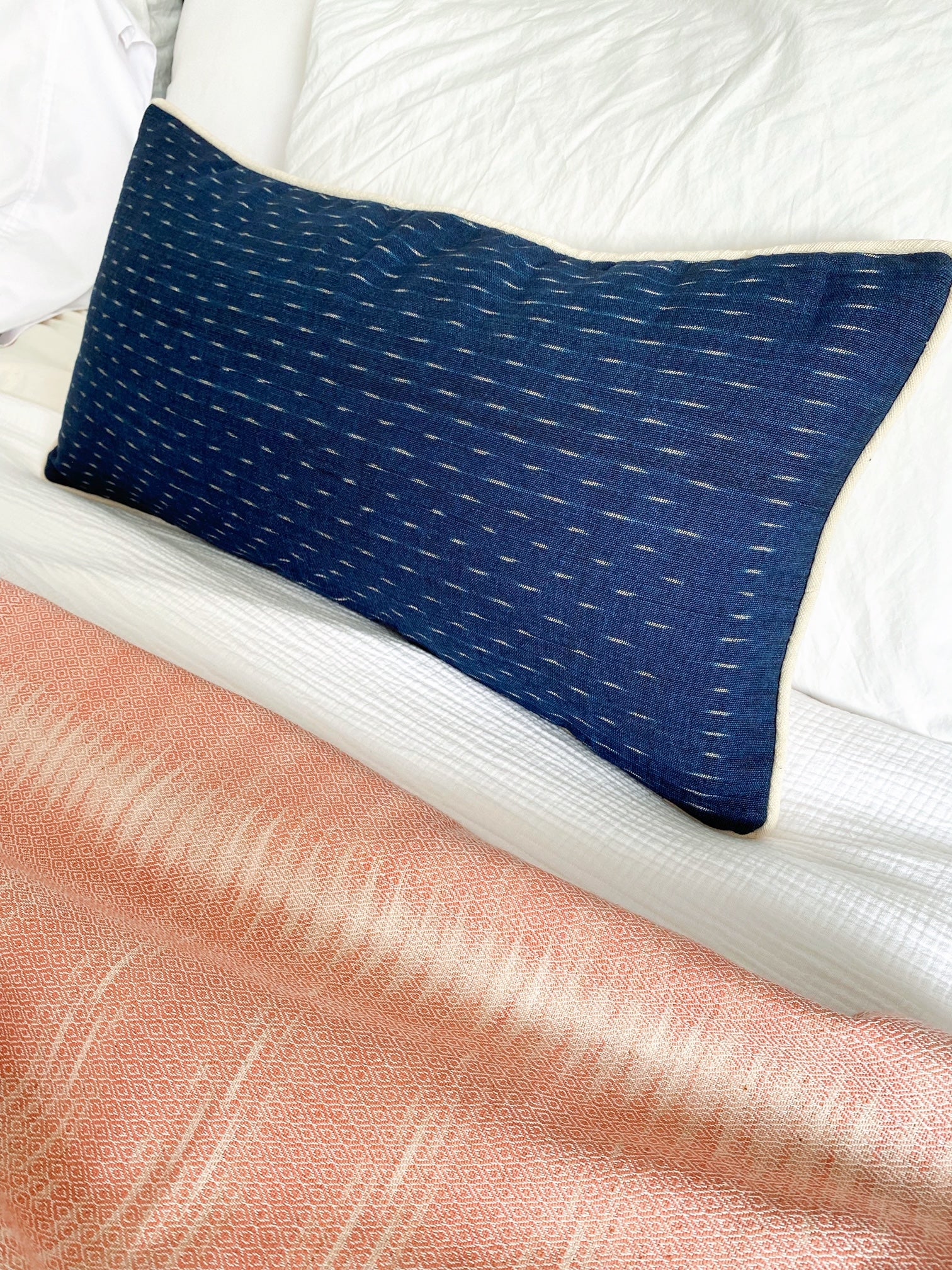 Global Inspired Lao Ikat Indigo Blue Pillow 12x24 with insert