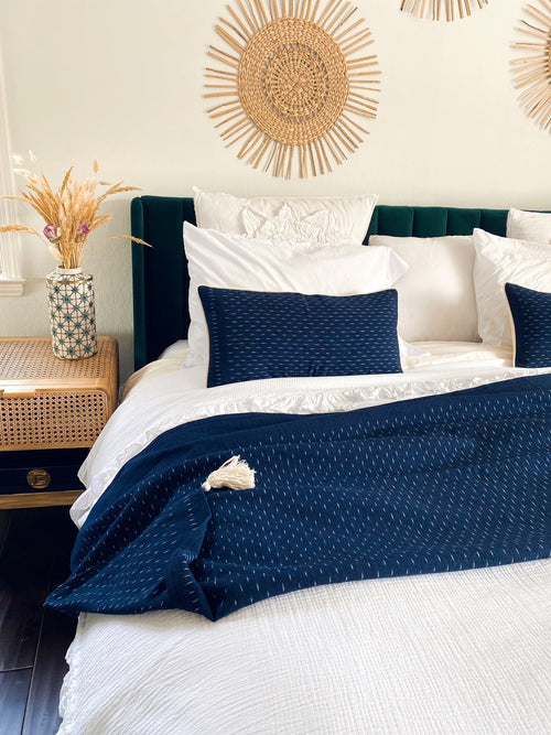 Global Inspired Lao Ikat Indigo Blue Pillow 12x24 with insert