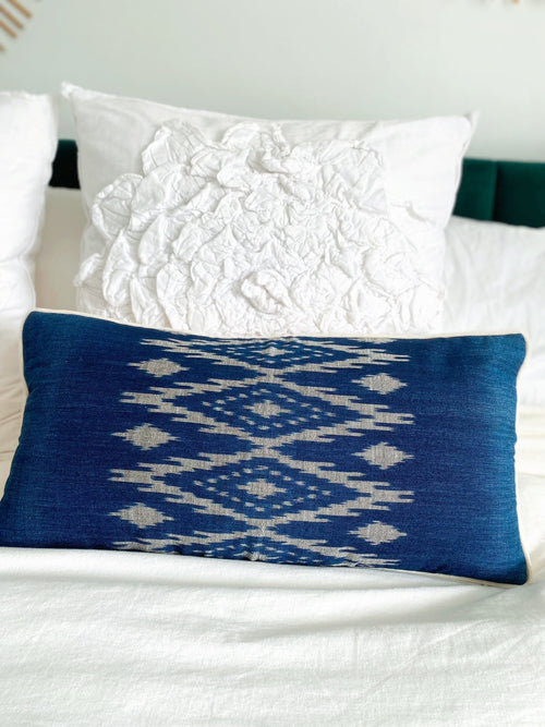 Global Inspired Lao Ikat Navy Pillow 12x24 with insert
