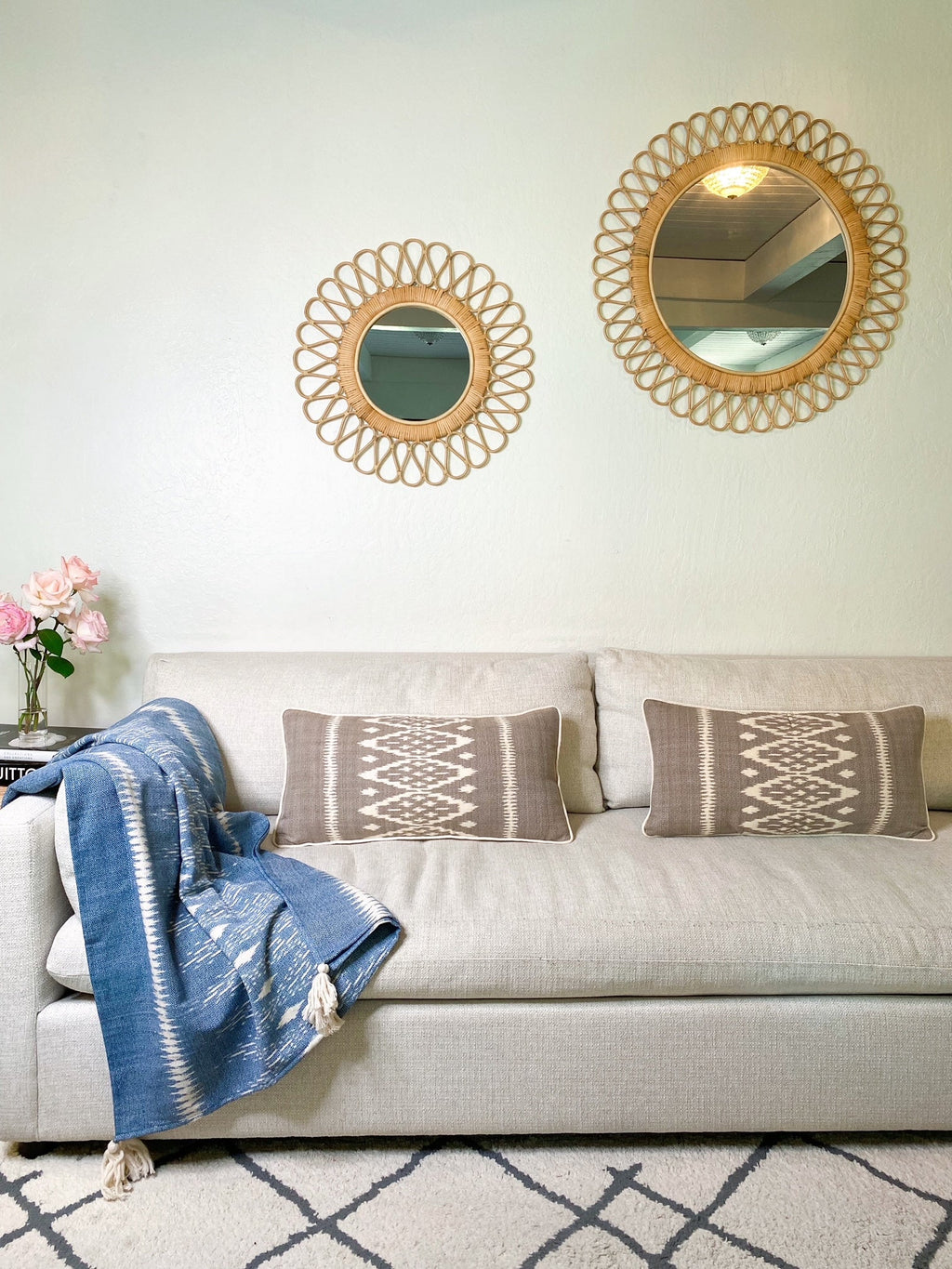Global Inspired Lao Ikat Gray Pillow 12x24 with insert