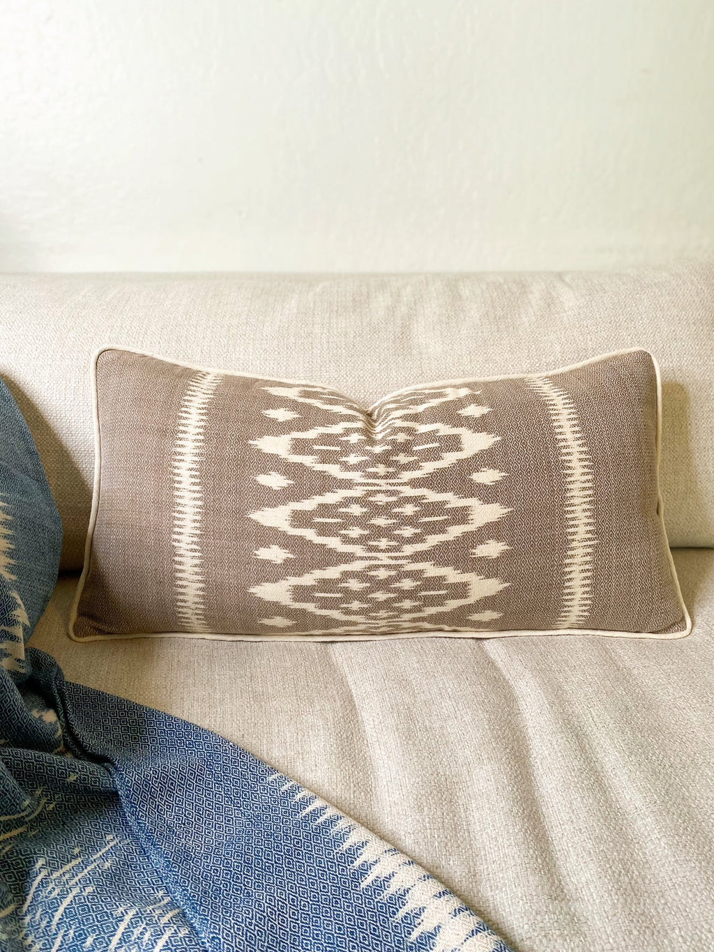 Global Inspired Lao Ikat Gray Pillow 12x24 with insert