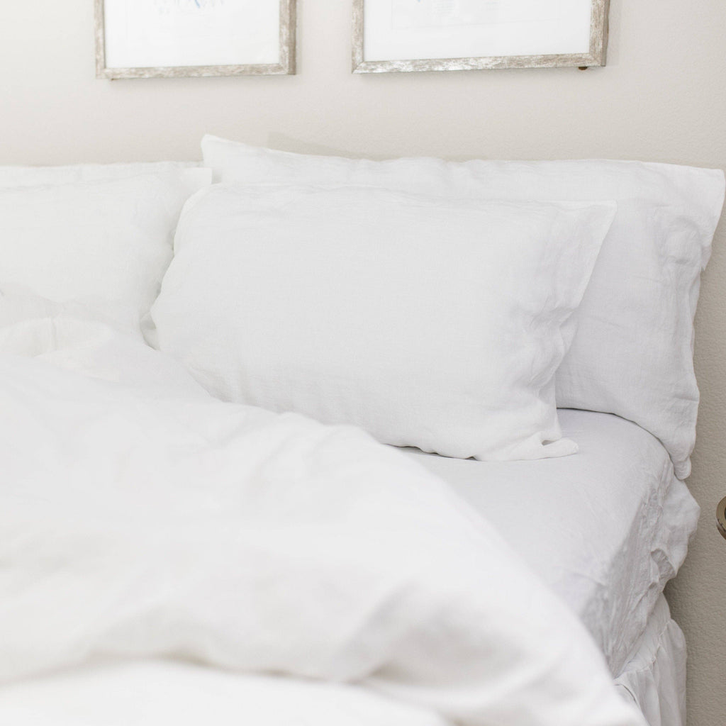 White Linen Pillowcases Queen Standard (Set of 2)