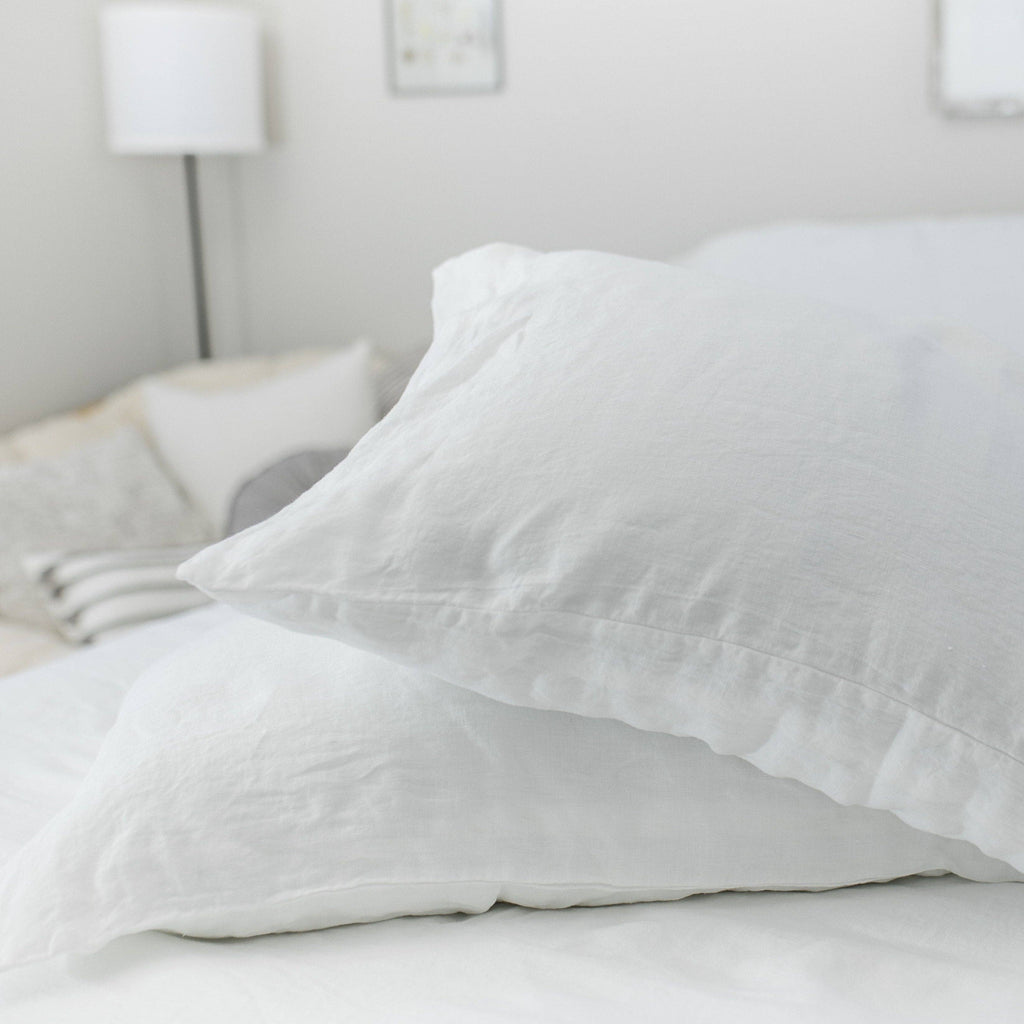 White Linen Pillowcases Queen Standard (Set of 2)